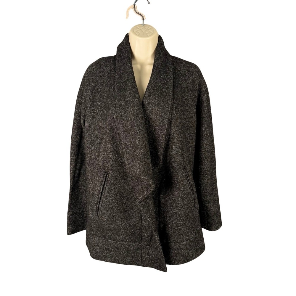 Theory Sweater Jacket P/XS Charcoal Draped Shawl Wool Clarania Quiet Luxury Fall